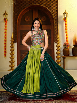 Women’s Green Pure Cotton Navratri Lehenga Choli with Fancy Lace Work