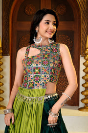 Women’s Green Pure Cotton Navratri Lehenga Choli with Fancy Lace Work