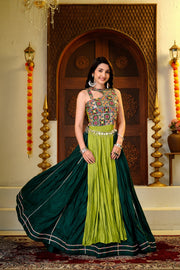 Women’s Green Pure Cotton Navratri Lehenga Choli with Fancy Lace Work