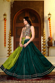 Women’s Green Pure Cotton Navratri Lehenga Choli with Fancy Lace Work