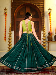 Women’s Green Pure Cotton Navratri Lehenga Choli with Fancy Lace Work