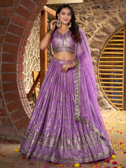 Women’s Silver Floral Embroidered Lehenga Choli with Dupatta