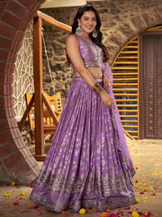 Women’s Silver Floral Embroidered Lehenga Choli with Dupatta