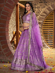 Women’s Silver Floral Embroidered Lehenga Choli with Dupatta