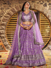 Women’s Silver Floral Embroidered Lehenga Choli with Dupatta
