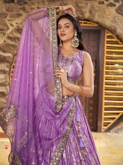 Women’s Silver Floral Embroidered Lehenga Choli with Dupatta