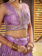 Women’s Silver Floral Embroidered Lehenga Choli with Dupatta