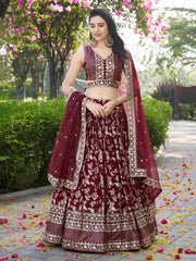 Women’s Silver Floral Embroidered Lehenga Choli with Dupatta