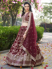 Women’s Silver Floral Embroidered Lehenga Choli with Dupatta