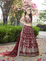 Women’s Silver Floral Embroidered Lehenga Choli with Dupatta