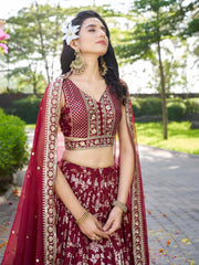 Women’s Silver Floral Embroidered Lehenga Choli with Dupatta