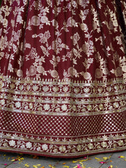 Women’s Silver Floral Embroidered Lehenga Choli with Dupatta