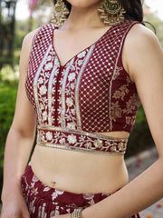 Women’s Silver Floral Embroidered Lehenga Choli with Dupatta