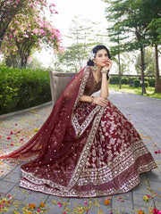 Women’s Silver Floral Embroidered Lehenga Choli with Dupatta