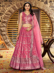 Women’s Silver Floral Embroidered Lehenga Choli with Dupatta
