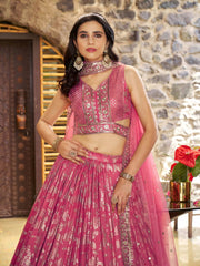 Women’s Silver Floral Embroidered Lehenga Choli with Dupatta