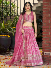 Women’s Silver Floral Embroidered Lehenga Choli with Dupatta