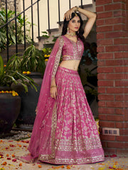 Women’s Silver Floral Embroidered Lehenga Choli with Dupatta