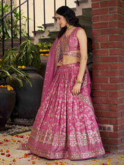 Women’s Silver Floral Embroidered Lehenga Choli with Dupatta
