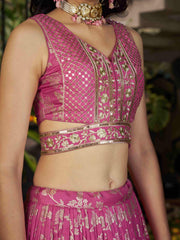 Women’s Silver Floral Embroidered Lehenga Choli with Dupatta