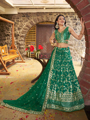 Women’s Silver Floral Embroidered Lehenga Choli with Dupatta
