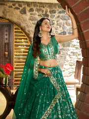 Women’s Silver Floral Embroidered Lehenga Choli with Dupatta