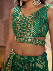 Women’s Silver Floral Embroidered Lehenga Choli with Dupatta