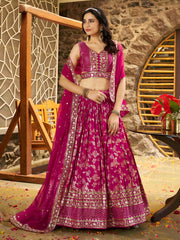 Women’s Silver Floral Embroidered Lehenga Choli with Dupatta