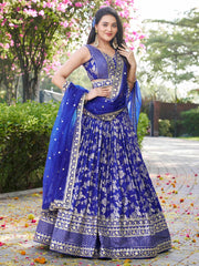 Women’s Silver Floral Embroidered Lehenga Choli with Dupatta