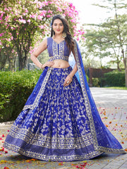 Women’s Silver Floral Embroidered Lehenga Choli with Dupatta