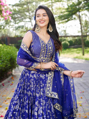 Women’s Silver Floral Embroidered Lehenga Choli with Dupatta