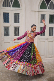 Women’s Multicolor Bandhani Anarkali Lehenga Choli with Kutchi Embroidery Work
