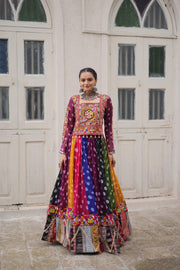 Women’s Multicolor Bandhani Anarkali Lehenga Choli with Kutchi Embroidery Work