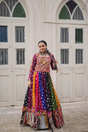 Women’s Multicolor Bandhani Anarkali Lehenga Choli with Kutchi Embroidery Work