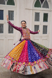 Women’s Multicolor Bandhani Anarkali Lehenga Choli with Kutchi Embroidery Work
