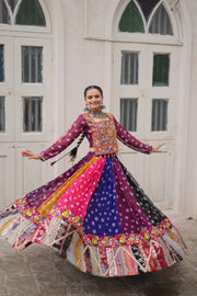 Women’s Multicolor Bandhani Anarkali Lehenga Choli with Kutchi Embroidery Work