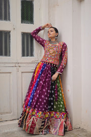 Women’s Multicolor Bandhani Anarkali Lehenga Choli with Kutchi Embroidery Work