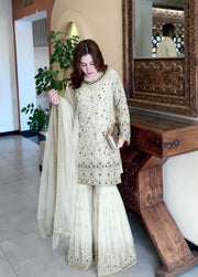 Women’s Embroidered Sharara Salwar Suit Set with Kurti & Dupatta