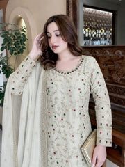 Women’s Embroidered Sharara Salwar Suit Set with Kurti & Dupatta