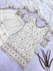 Women’s Embroidered Sharara Salwar Suit Set with Kurti & Dupatta
