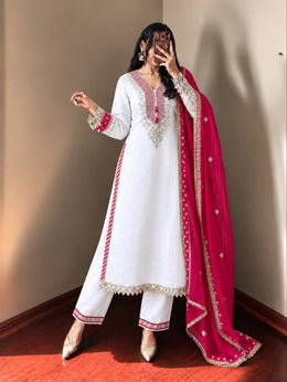 Women’s Embroidered Straight Salwar Suit Set with Palazzo & Dupatta