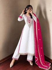 Women’s Embroidered Straight Salwar Suit Set with Palazzo & Dupatta