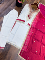 Women’s Embroidered Straight Salwar Suit Set with Palazzo & Dupatta