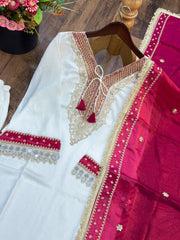 Women’s Embroidered Straight Salwar Suit Set with Palazzo & Dupatta