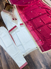Women’s Embroidered Straight Salwar Suit Set with Palazzo & Dupatta