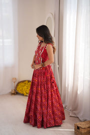 Women’s Red Bandhani Print Gujarati Navratri Lehenga Choli