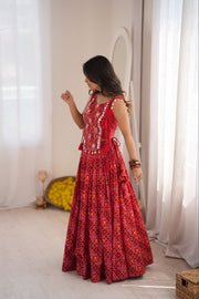 Women’s Red Bandhani Print Gujarati Navratri Lehenga Choli
