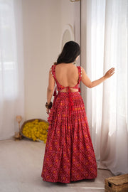Women’s Red Bandhani Print Gujarati Navratri Lehenga Choli
