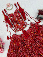 Women’s Red Bandhani Print Gujarati Navratri Lehenga Choli