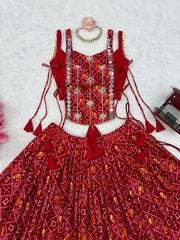 Women’s Red Bandhani Print Gujarati Navratri Lehenga Choli